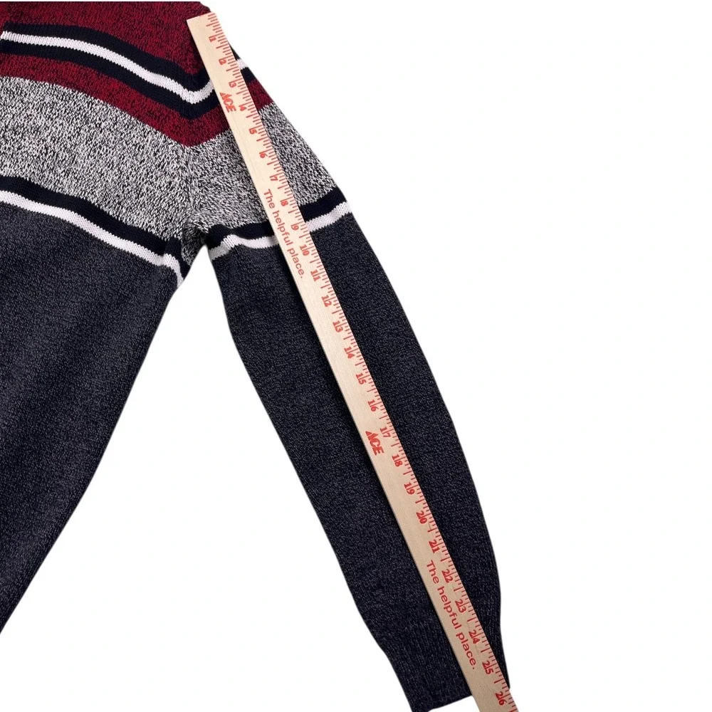 Chaps Men's Striped Button Mock‎ Neck Sweater Red Black White Cabin Core Large